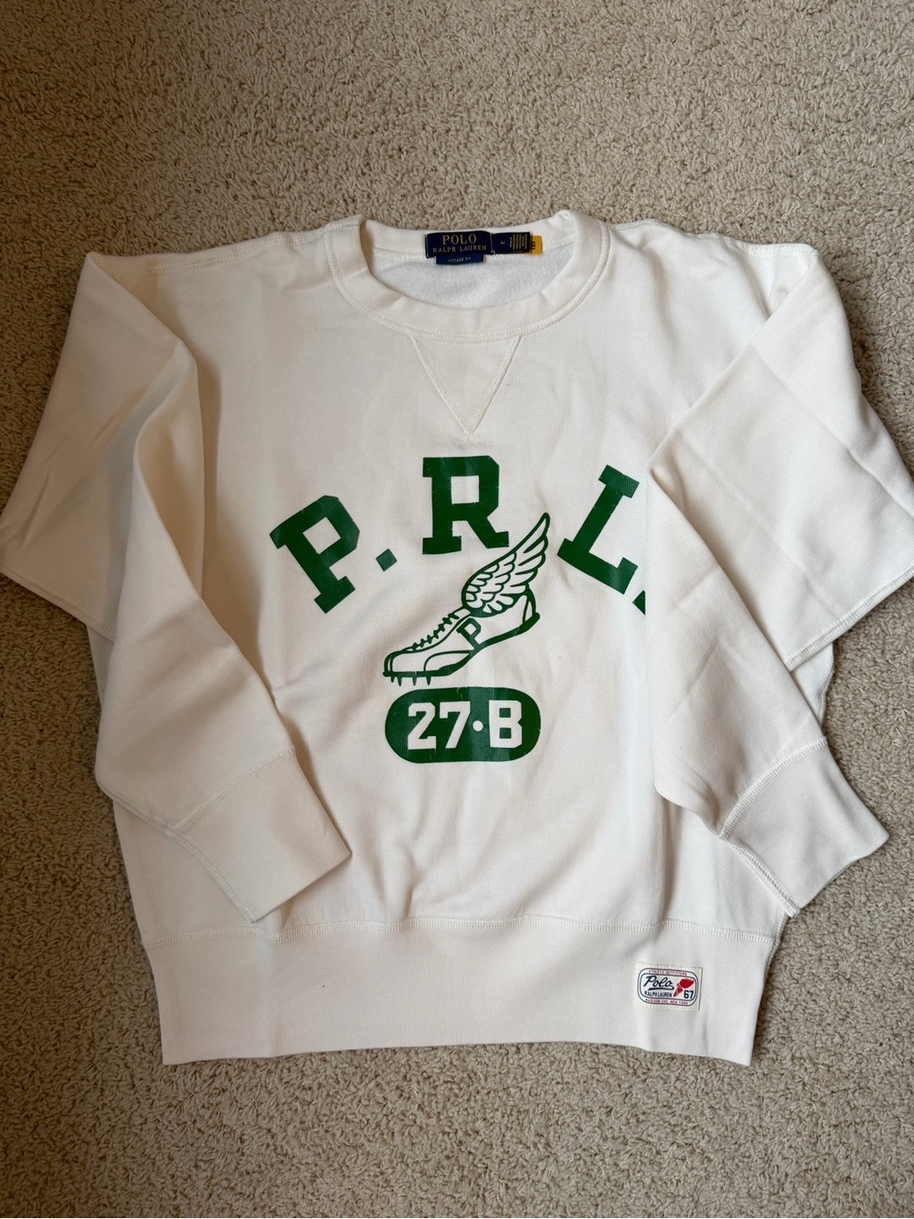 Ralph Lauren White Crewneck Sweatshirt with Green PRL Graphic